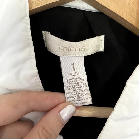 Chico's cotton linen women's size L bomber jacket padded arms knit torso gray - Picture 3 of 6